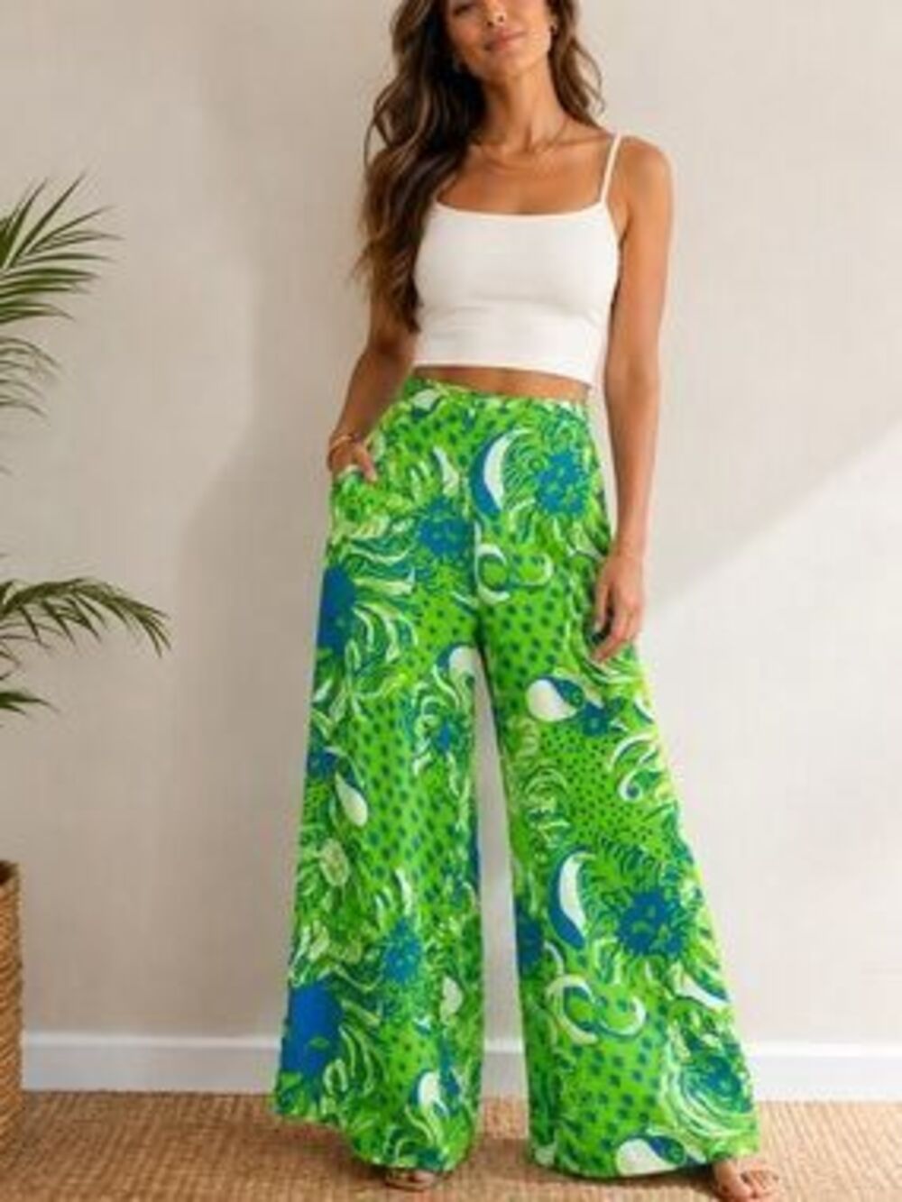 Lilly Pulitzer Wide Leg Pant Palazzo Lion Green Floral Size XS